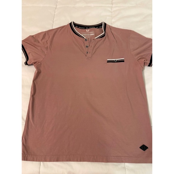 Nick Danger Other - Nick Danger Mens XL Pink Short Sleeve Henley Shirt Striped Trim Cotton Blend